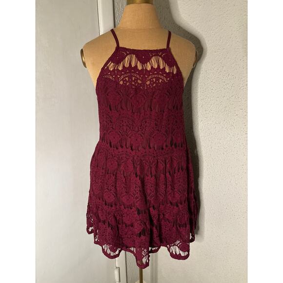Xtraordinary Lace Maroon Mini Dress M Formal Special Occasion Cocktail Coquette - Picture 1 of 11